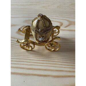 Gold & Ivory Pigeon Egg Carriage Trinket Cinderella Ring Box Rhinestone Details